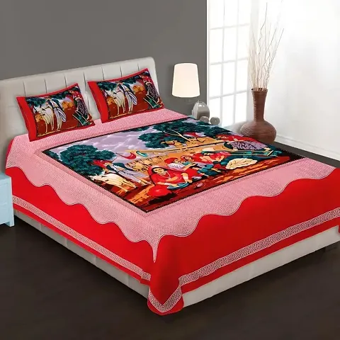 Printed Cotton Double Bedsheet with 2 Pillow Cover