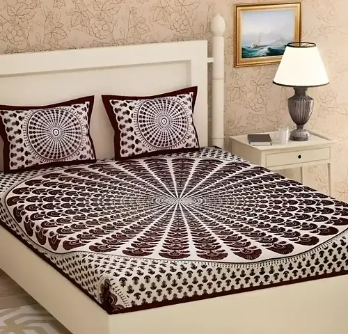 KETOSTICS 100% Cotton Rajasthani Jaipuri Traditional Print King Size Double Bed BedSheet with 2 Pillow Covers Double