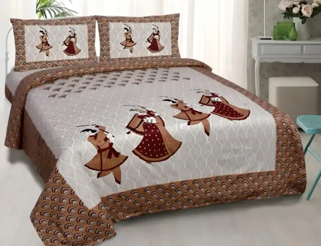 Printed Cotton Double Bedsheets with 2 Pillow Covers