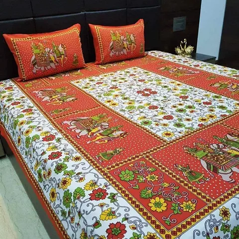 Pure Cotton Jaipuri Print Double Size Bedsheet with 2 Pillow Covers