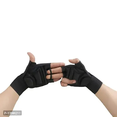 WMX Macho Unisex Leather Gym Gloves | for Professional Weightlifting, Fitness Training and Workout | with Half-Finger Length, Wrist Wrap for Protection-thumb2