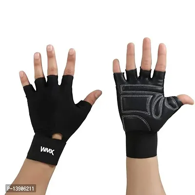 WMX Macho Unisex Leather Gym Gloves | for Professional Weightlifting, Fitness Training and Workout | with Half-Finger Length, Wrist Wrap for Protection-thumb5