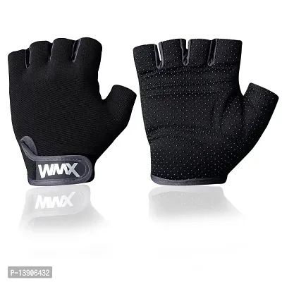 WMX Macho Unisex Leather Gym Gloves | for Professional Weightlifting, Fitness Training and Workout | with Half-Finger Length, Wrist Wrap for Protection-thumb2