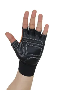 WMX Macho Unisex Leather Gym Gloves | for Professional Weightlifting, Fitness Training and Workout | with Half-Finger Length, Wrist Wrap for Protection-thumb4