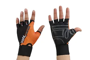 WMX Macho Unisex Leather Gym Gloves | for Professional Weightlifting, Fitness Training and Workout | with Half-Finger Length, Wrist Wrap for Protection-thumb3