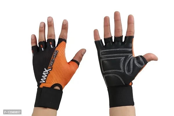 WMX Macho Unisex Leather Gym Gloves | for Professional Weightlifting, Fitness Training and Workout | with Half-Finger Length, Wrist Wrap for Protection-thumb4