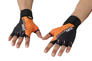 WMX Macho Unisex Leather Gym Gloves | for Professional Weightlifting, Fitness Training and Workout | with Half-Finger Length, Wrist Wrap for Protection-thumb2