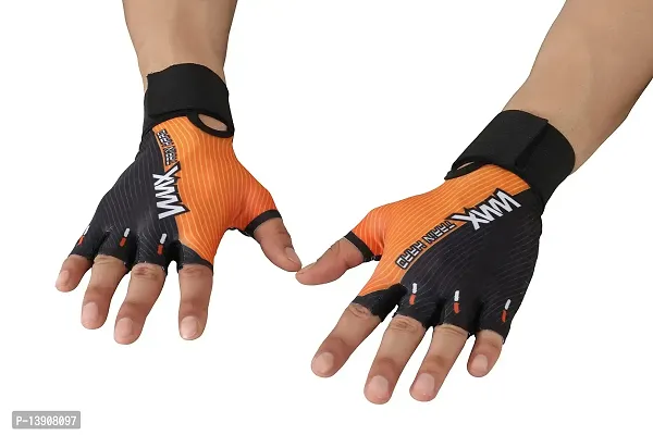 WMX Macho Unisex Leather Gym Gloves | for Professional Weightlifting, Fitness Training and Workout | with Half-Finger Length, Wrist Wrap for Protection-thumb3