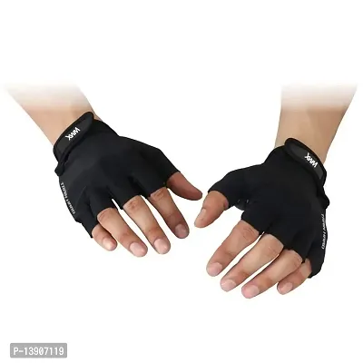 WMX Macho Unisex Leather Gym Gloves | for Professional Weightlifting, Fitness Training and Workout | with Half-Finger Length, Wrist Wrap for Protection-thumb2