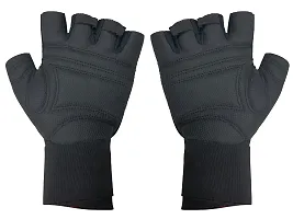 WMX Macho Unisex Leather Gym Gloves | for Professional Weightlifting, Fitness Training and Workout | with Half-Finger Length, Wrist Wrap for Protection-thumb2