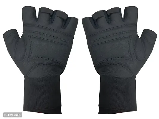 WMX Macho Unisex Leather Gym Gloves | for Professional Weightlifting, Fitness Training and Workout | with Half-Finger Length, Wrist Wrap for Protection-thumb3