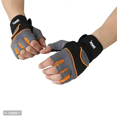 WMX Macho Unisex Leather Gym Gloves | for Professional Weightlifting, Fitness Training and Workout | with Half-Finger Length, Wrist Wrap for Protection-thumb4