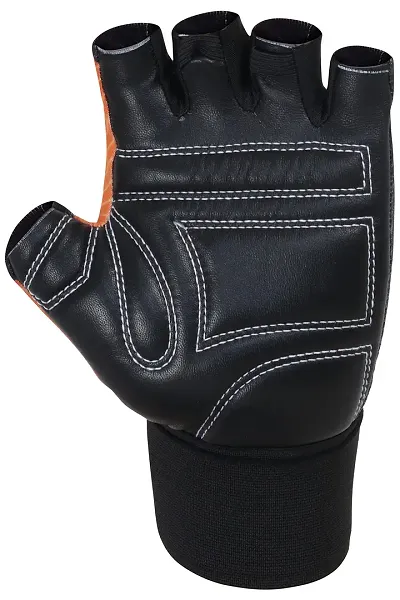 WMX Macho Unisex Leather Gym Gloves | for Professional Weightlifting, Fitness Training and Workout | with Half-Finger Length, Wrist Wrap for Protection