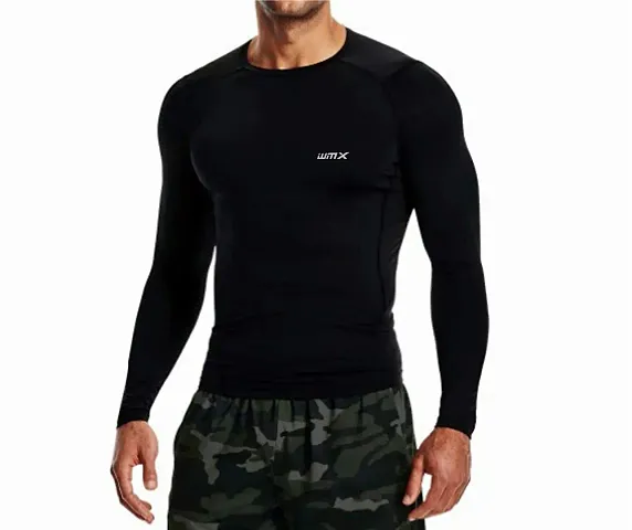 WMX Full Sleeve Plain Athletic Fit Multi Sports Compression T-Shirt, Top Inner Wear