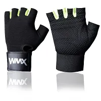 WMX Macho Unisex Leather Gym Gloves | for Professional Weightlifting, Fitness Training and Workout | with Half-Finger Length, Wrist Wrap for Protection-thumb1