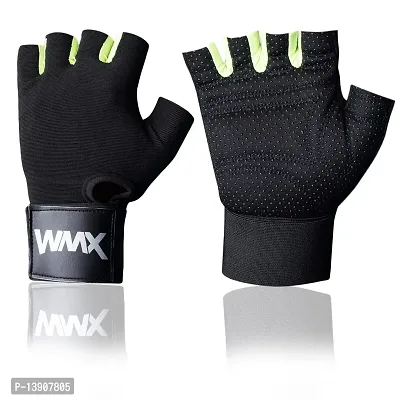 WMX Macho Unisex Leather Gym Gloves | for Professional Weightlifting, Fitness Training and Workout | with Half-Finger Length, Wrist Wrap for Protection-thumb2