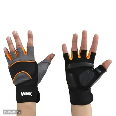 WMX Macho Unisex Leather Gym Gloves | for Professional Weightlifting, Fitness Training and Workout | with Half-Finger Length, Wrist Wrap for Protection-thumb3