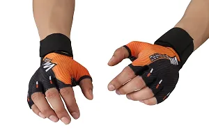 WMX Macho Unisex Leather Gym Gloves | for Professional Weightlifting, Fitness Training and Workout | with Half-Finger Length, Wrist Wrap for Protection-thumb1