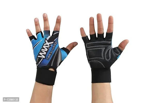 WMX Macho Unisex Leather Gym Gloves | for Professional Weightlifting, Fitness Training and Workout | with Half-Finger Length, Wrist Wrap for Protection-thumb3