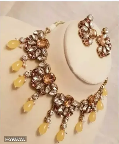 Designer Yellow Brass Jewellery Set For Women