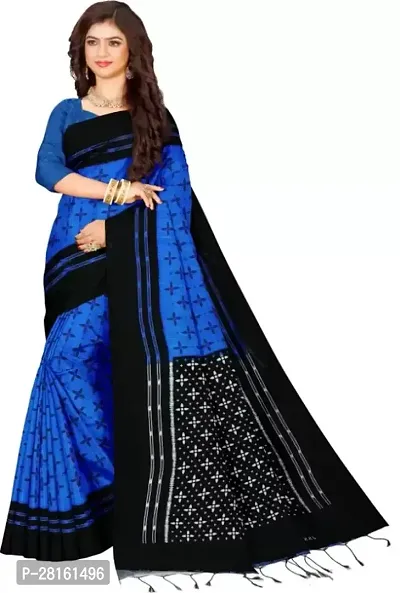 Elegant Blue Sambalpuri Saree With Contrast Blouse Piece-thumb2