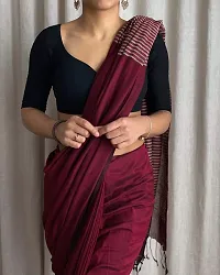 Classic Cotton Solid Saree with Blouse piece-thumb1