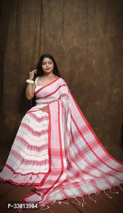 Beautiful Cotton White Saree Without  Blouse For Women-thumb0