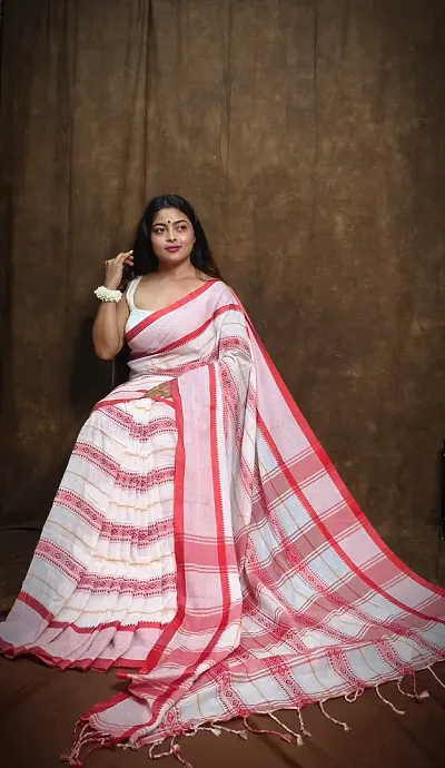 Trendy White Cotton Sarees Without Blouse Piece