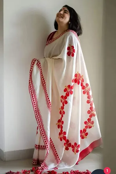 Trendy White Cotton Sarees Without Blouse Piece