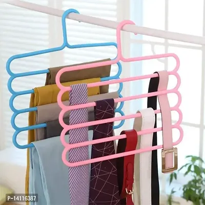 Shabd 5 Layer Multipurpose Hanger for Clothes Pants Plastic Pack of 5 Hangers Plastic Shirt Pack of 5 Hangers for Shirt  (Multicolor)-thumb2