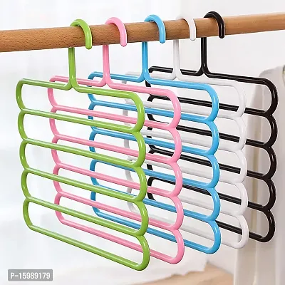 Shabd 5 Layer Multipurpose Multi-Layer Hangers for Clothes Shirts Wordrobe Ties Pants Space Saving Plastic Hangers (Assorted Colours) - Pack of 5-thumb0