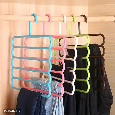Shabd 5 Layer Multipurpose Multi-Layer Hangers for Clothes Shirts Wordrobe Ties Pants Space Saving Plastic Hangers (Assorted Colours) - Pack of 5-thumb2