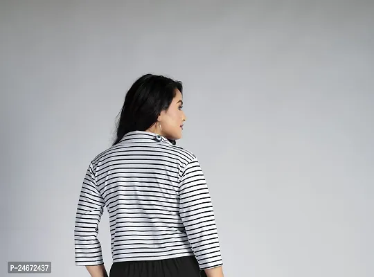 Fancy Black-White Lining  Formal Shirts For Women-thumb3