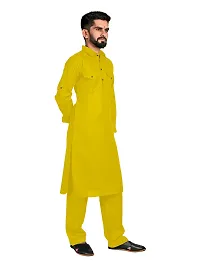 Casual Yellow Designer Pathani Pyjama Set For Men's-thumb2