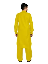 Casual Yellow Designer Pathani Pyjama Set For Men's-thumb1