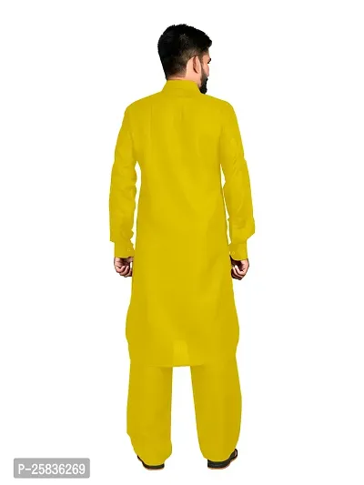 Casual Yellow Designer Pathani Pyjama Set For Men's-thumb2