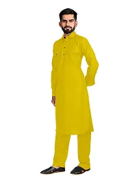 Casual Yellow Designer Pathani Pyjama Set For Men's-thumb3