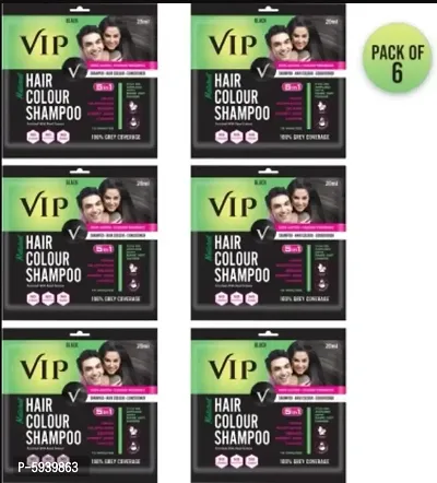 VIP Hair Colour Shampoo, 20ml (Pack of 6), Black-thumb0