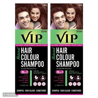 VIP Hair Colour Shampoo - 180ml Brown (Pack of 2) -  Instant Natural Hair Colour - An Alternate For Hair Dye - Ammonia Free