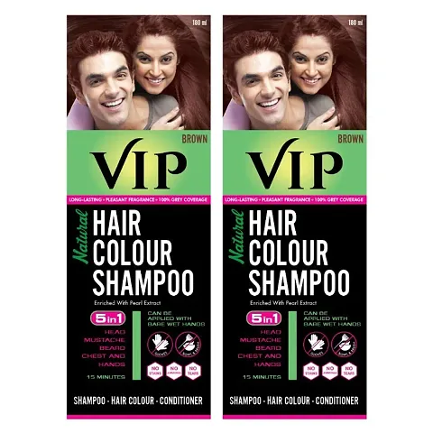 VIP Hair Colour Shampoo - 180ml Brown (Pack of 2) -  Instant Natural Hair Colour - An Alternate For Hair Dye - Ammonia Free
