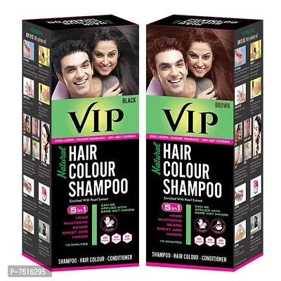 VIP Hair Colour Shampoo - 180 ml Black  Brown Combo Pack - Unisex Natural Hair Colour for Men and Women - Long Lasting and Ammonia Free-thumb0