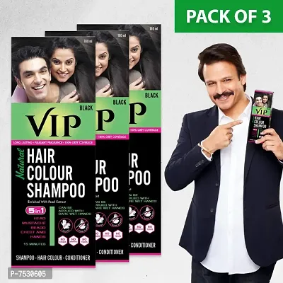 VIP Hair Colour Shampoo - 180 ml Black (Pack of 3) -  Instant Natural Hair Colour in15 Minutes - 3 in1 Product - No Ammonia