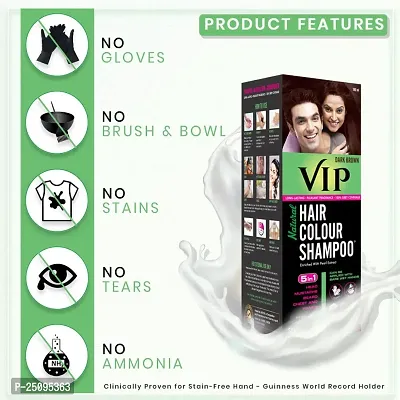 VIP Hair Color Shampoo: Dark Brown, 180ml. Ammonia-free, long-lasting color, 100% grey coverage. Easy at-home application.-thumb2