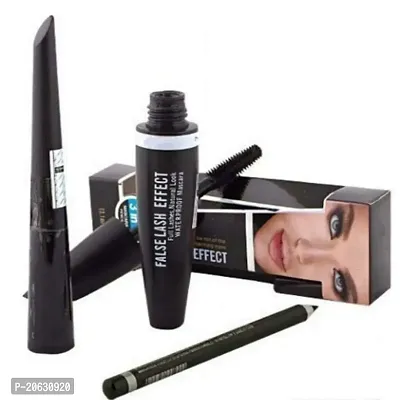 RANDOMMAC Combo Waterproof Liquid Mascara, Eyeliner, Eyebrow Pencil (Pack of 3) Black-thumb3