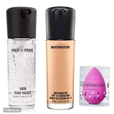 Random-Mac Professional Prep + Prime All Skin Base Visage Primer With Matchmaster Foundation With Makeup Blender Combo Set Of 3-thumb0