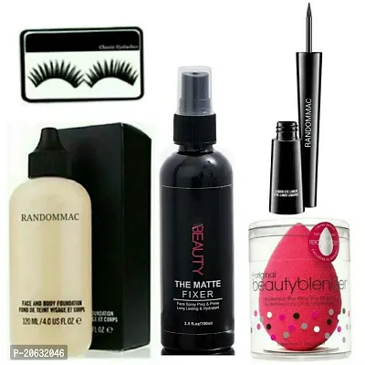 Randommac Face And Body Foundation 120Ml  The Makeup Fixer  Waterproof Liquid Eyeliner  Blender With 1 Pair Eyelash False