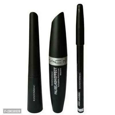 RANDOMMAC Combo Waterproof Liquid Mascara, Eyeliner, Eyebrow Pencil (Pack of 3) Black