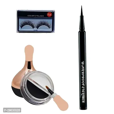 Crazy-Huda 2 in 1 Black and white Gel Eyeliner With Sketch Liner  1 Pair Eyelashes