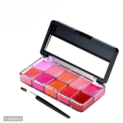 CRAZYHUDA Professional Long lasting Waterproof 10 Multi Shade Lip Palette With Brush For Protective Stay All Day