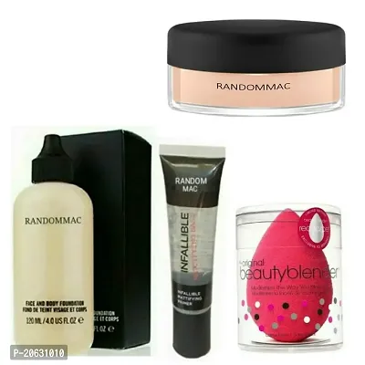 RANDOMMAC FACE AND BODY FOUNDATION 120ML AND INFALIBLE BASE PRIMER AND LOSE FACE POWDER WITH BLENDER(PACK OF FACE MAKEUP)SET -4